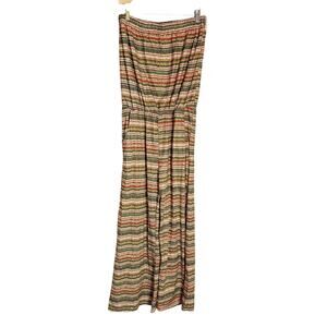 Exist Green Rust Boho Striped Print Strapless Tube Bandeau Jumpsuit Large